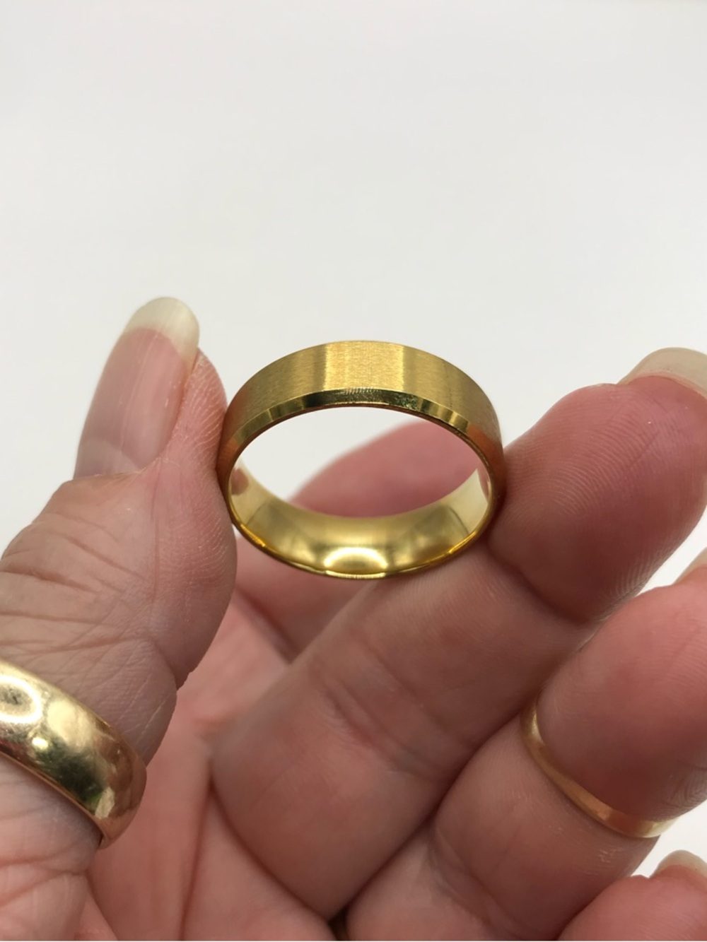 Brushed Gold-Tone Men’s Stainless Steel Band Ring - Picture 5 of 8
